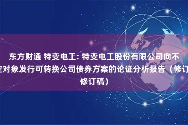 东方财通 特变电工: 特变电工股份有限公司向不特定对象发行可转换公司债券方案的论证分析报告（修订稿）